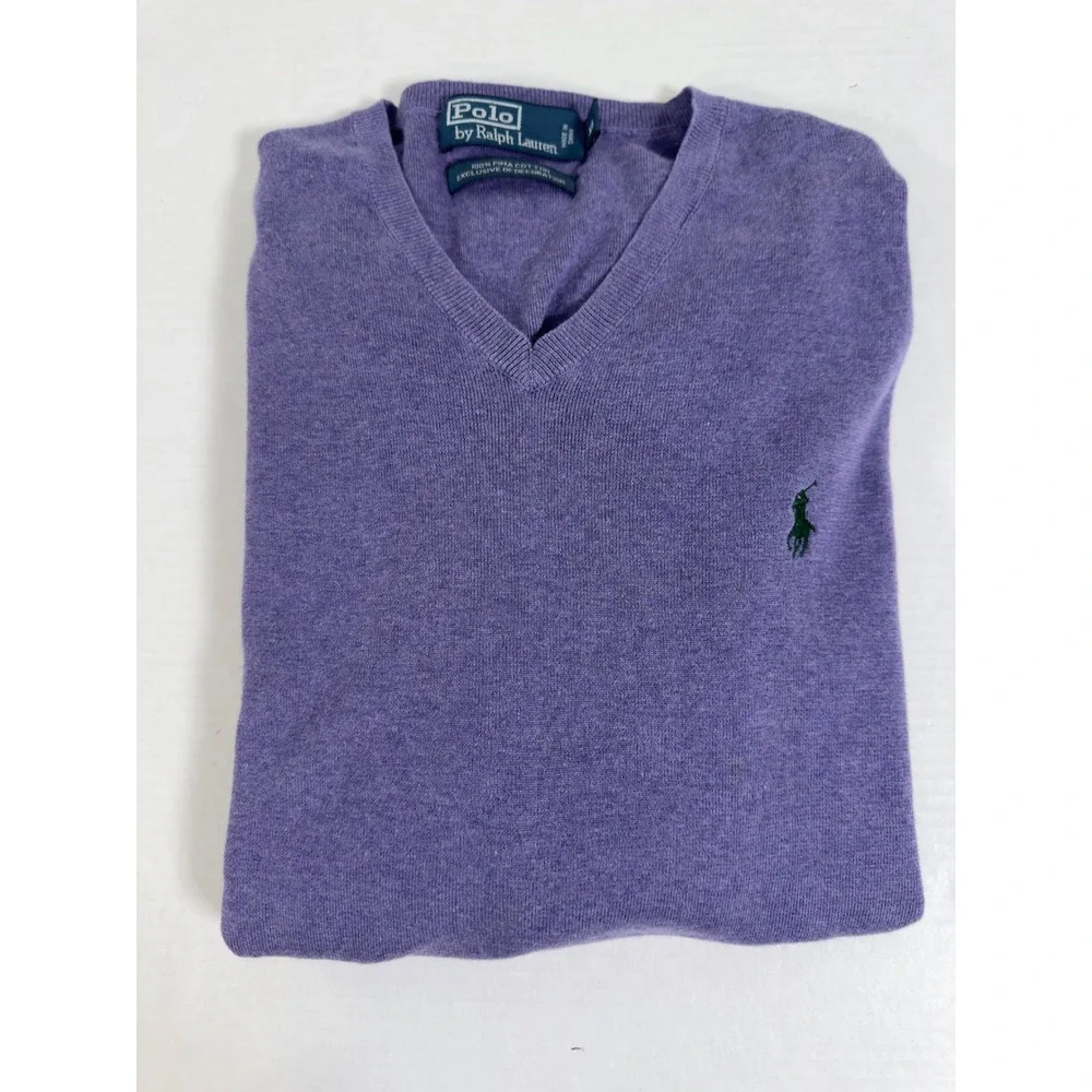 Polo‎ Ralph Lauren V-Neck Sweater Mens XL Purple Pima Cotton Preppy Old Money